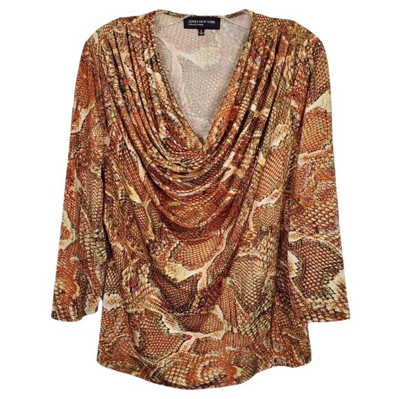 JNY Collection Size XL Shirt Reptile Snake Print Draped Cowl Neck Stretch Jersey - Picture 2 of 6